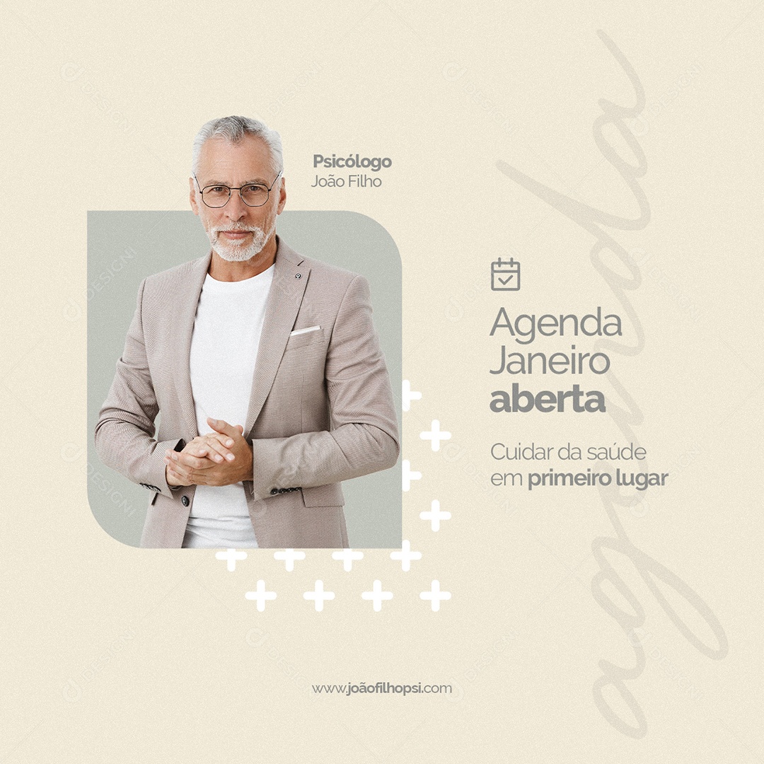 Agenda Janeiro Aberta Clínica de Psicologia Social Media PSD Editável