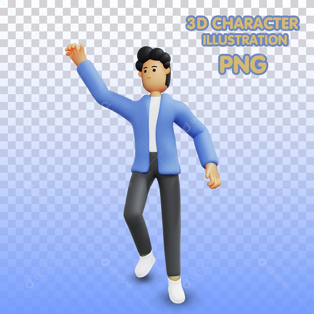 Ilustração 3D Homem Levantando o Braço Para Composição PSD