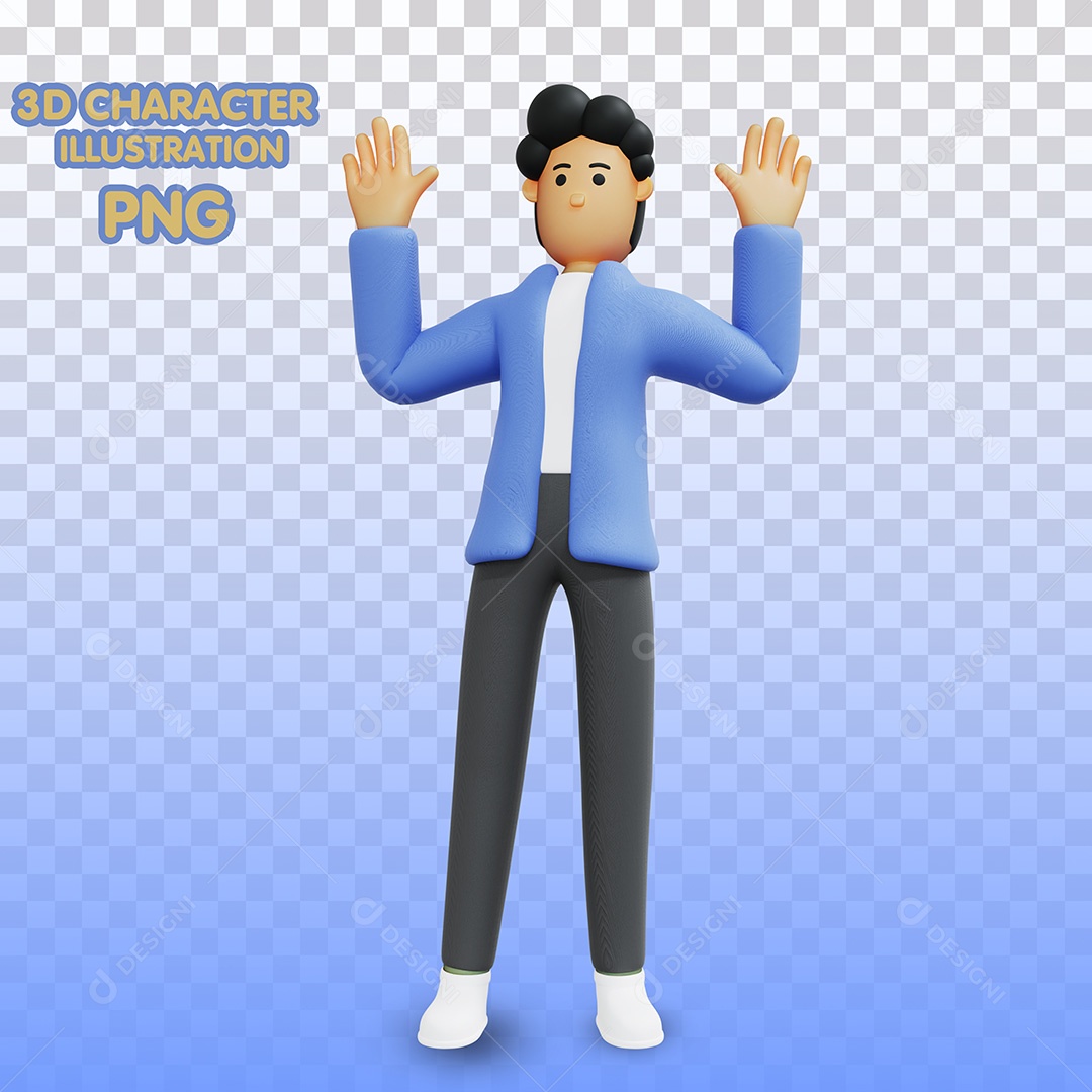 Ilustração 3D Homem Levantando as Mãos Para Composição PSD