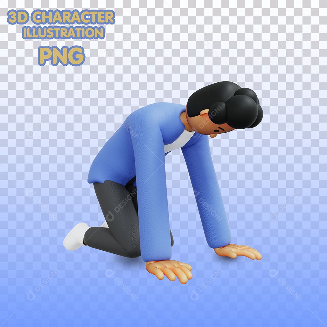 Ilustração 3D Homem de Joelhos Para Composição PSD