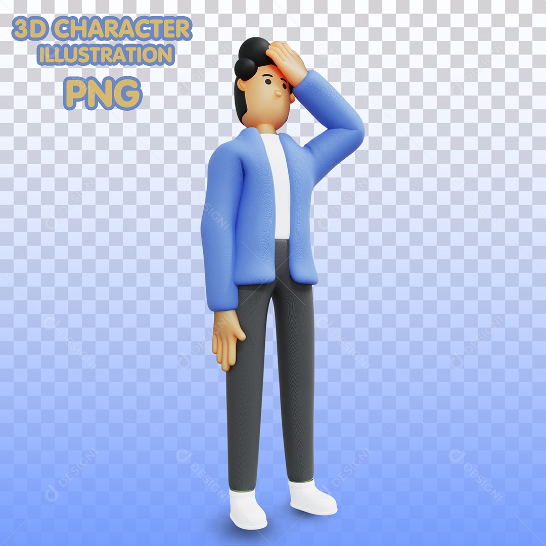 Ilustração 3D Homem Com a Mão no Rosto Para Composição PSD
