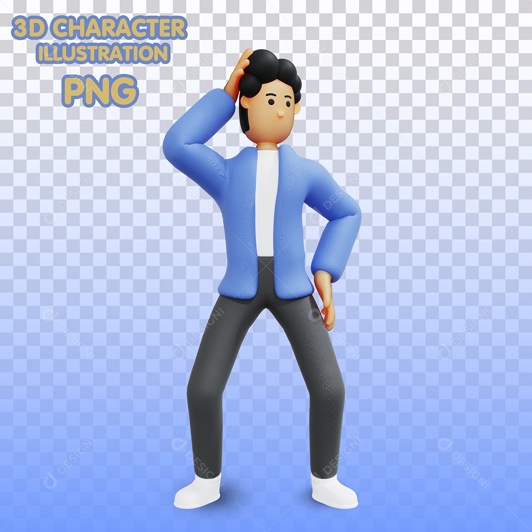 Ilustração 3D Homem Coçando a Cabeça Para Composição PSD