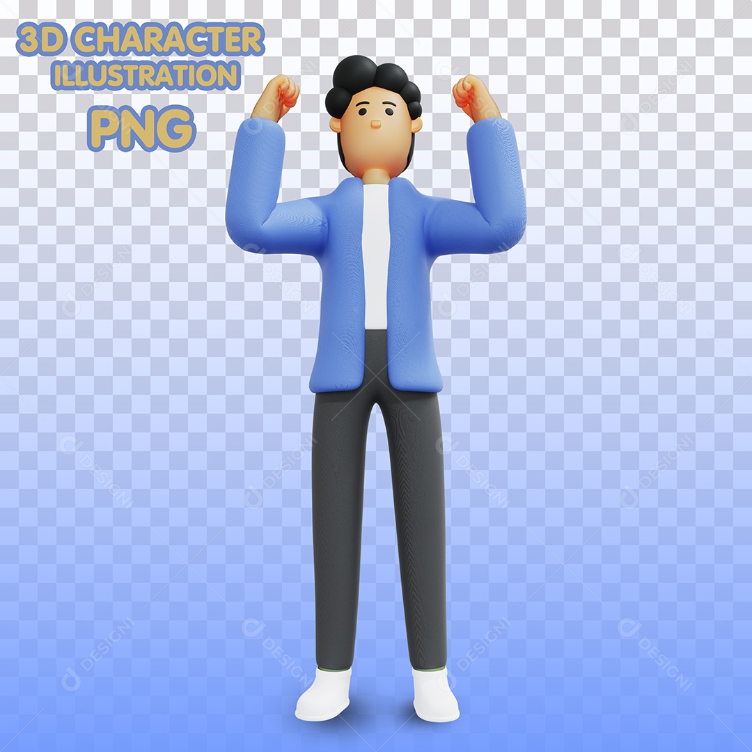 Ilustração 3D Homem Com os Braços Levantados Para Composição PSD