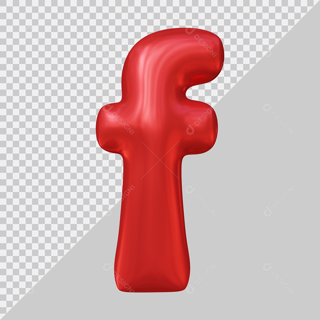Elemento 3D Para Composição Letra F Minúscula Vermelha PSD