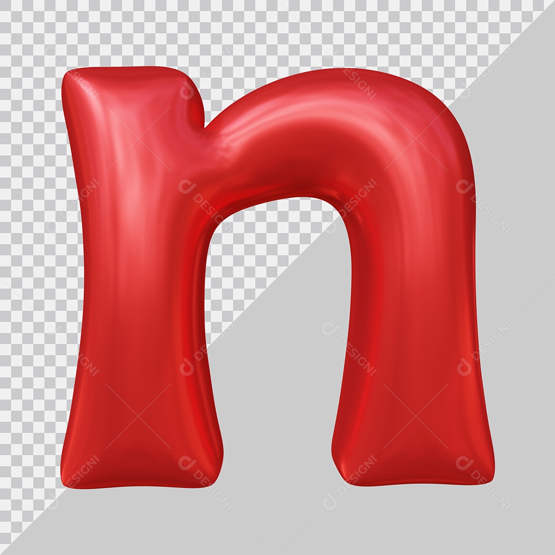 Elemento 3D Para Composição Letra N Minúscula Vermelha PSD
