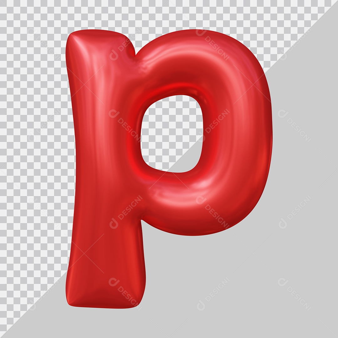 Elemento 3D Para Composição Letra P Minúscula Vermelha PSD