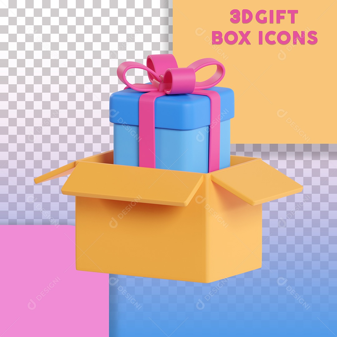 Ilustração 3D Caixa de Presente Dentro de Caixa de Papelão Para Composição PSD