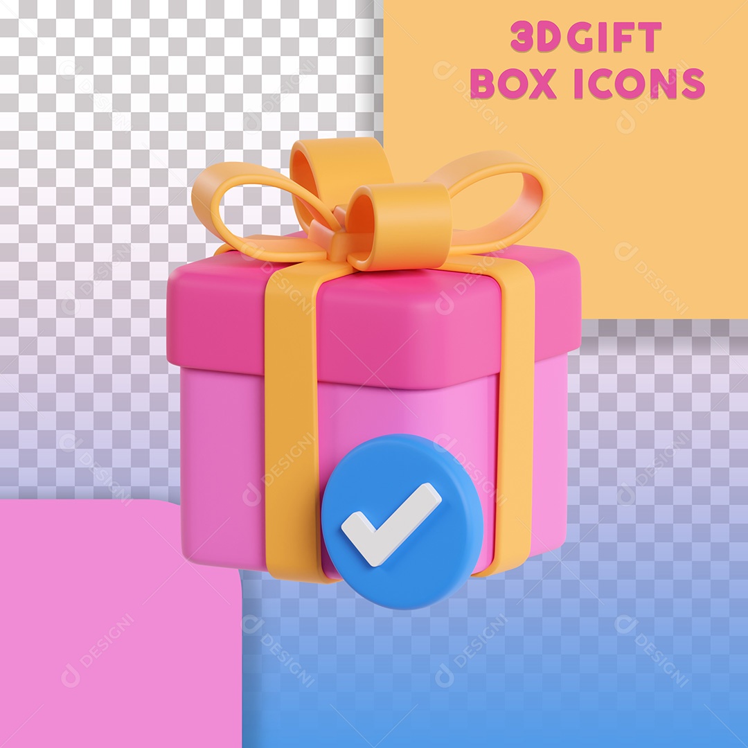 Ilustração 3D Caixa de Presente Com Ícone de Verificação Para Composição PSD