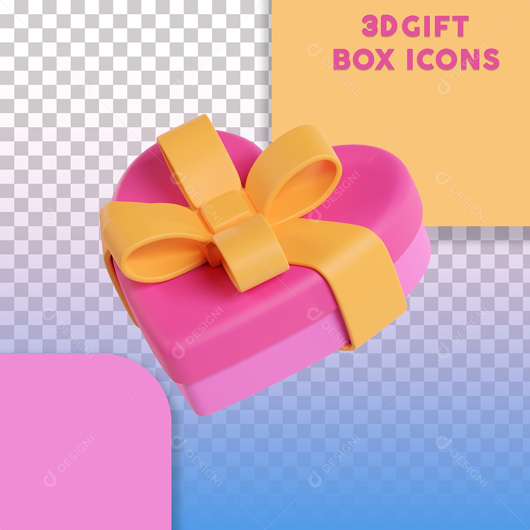 Ilustração 3D Caixa de Presente Formato de Coração Para Composição PSD
