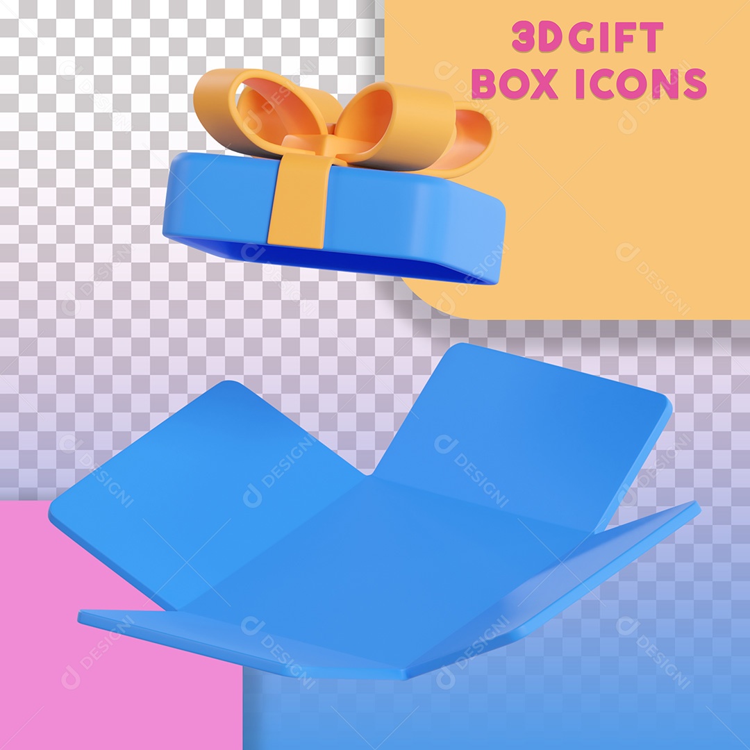 Ilustração 3D Caixa de Presente Desmontada Para Composição PSD