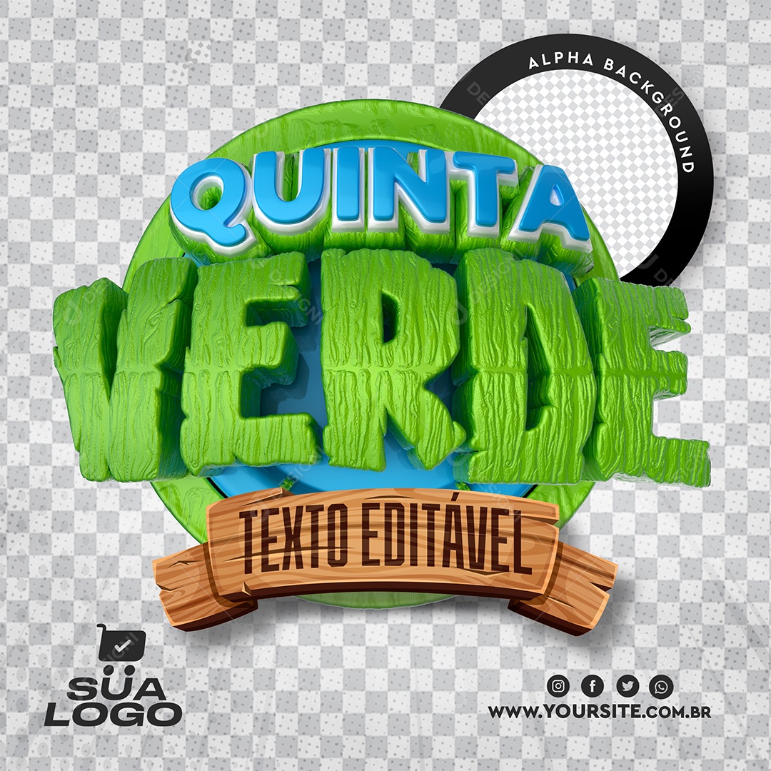 Selo 3D Hortifrúti Quinta Verde PSD Texto Editável