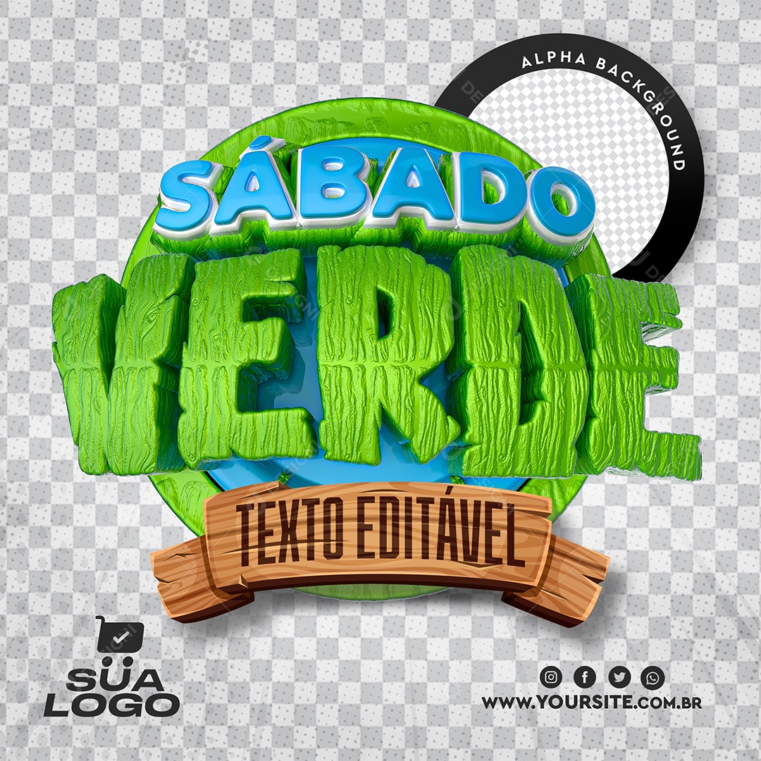 Selo 3D Hortifrúti Sábado Verde PSD Texto Editável