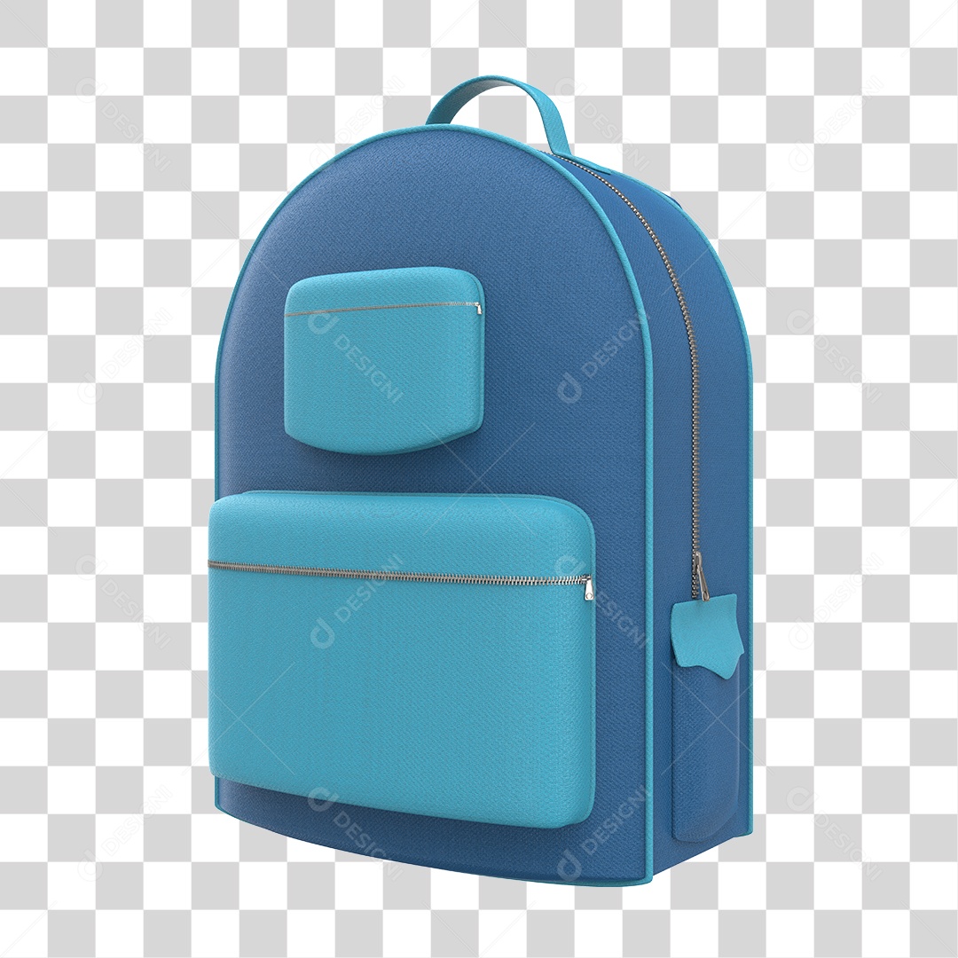 Elemento 3D Para Composição Mochila Escolar Azul PNG Transparente