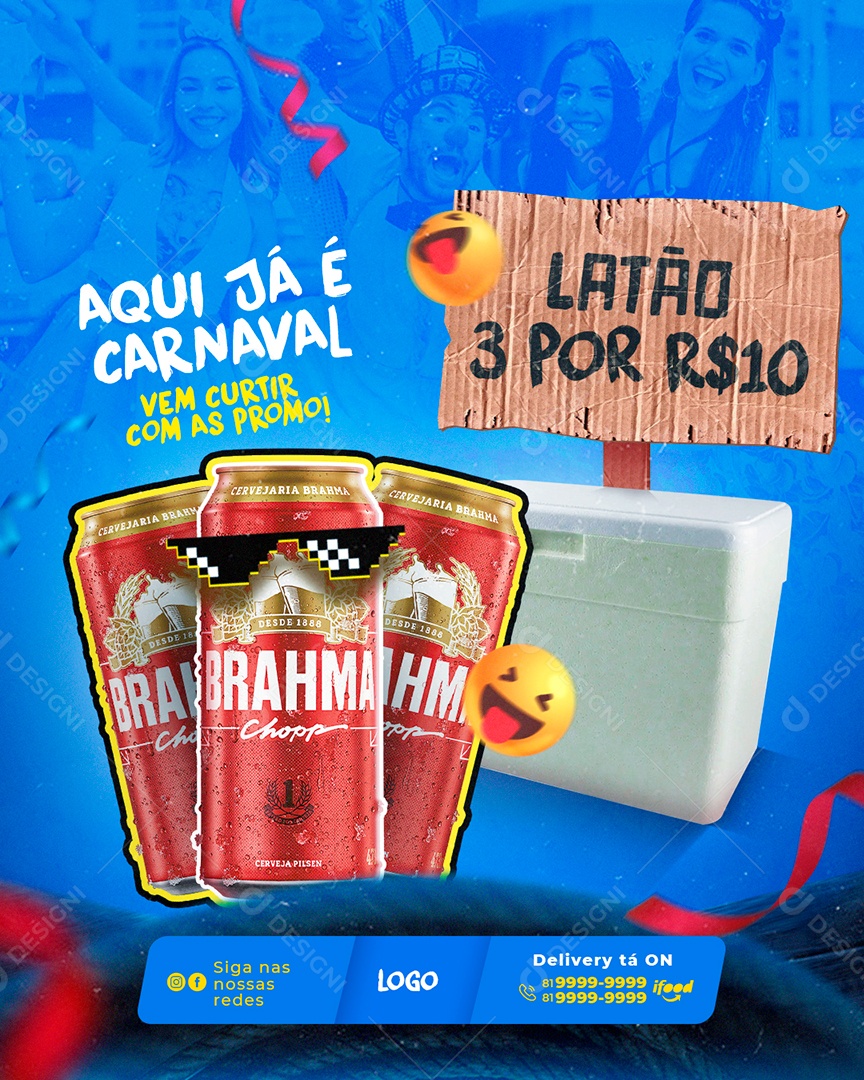 Post Carnaval Cerveja Brahma 3 Por 10 Social Media PSD Editável