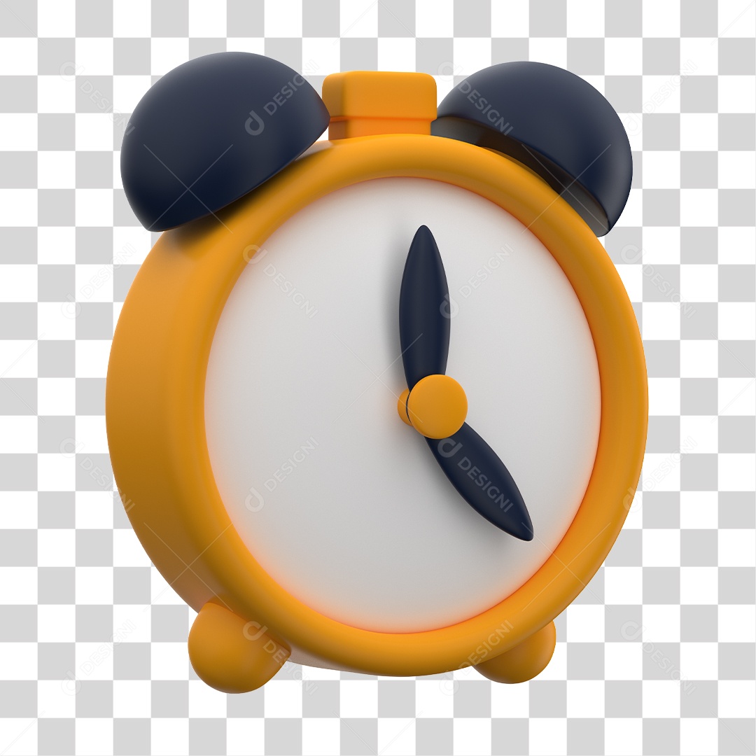 Relógio Despertador Elemento 3D Amarelo Para Composição PNG Transparente