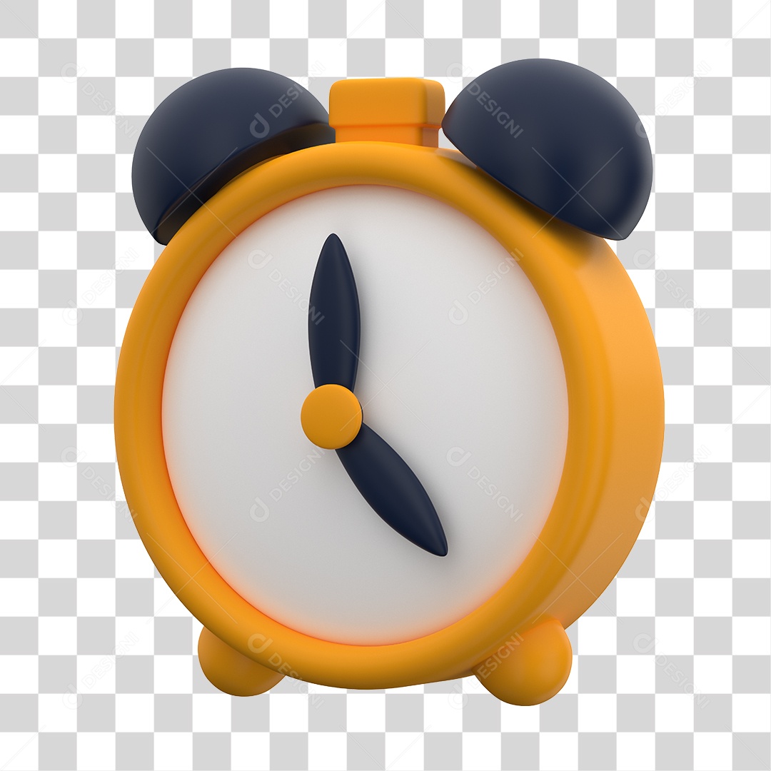 Relógio Despertador Elemento 3D Amarelo Para Composição PNG Transparente