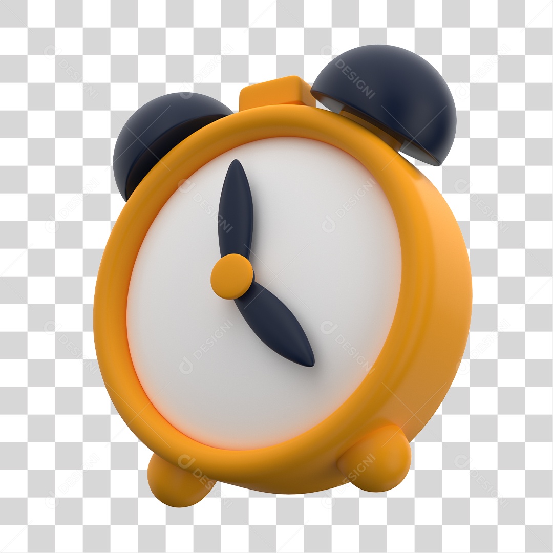 Relógio Despertador Elemento 3D Amarelo Para Composição PNG Transparente