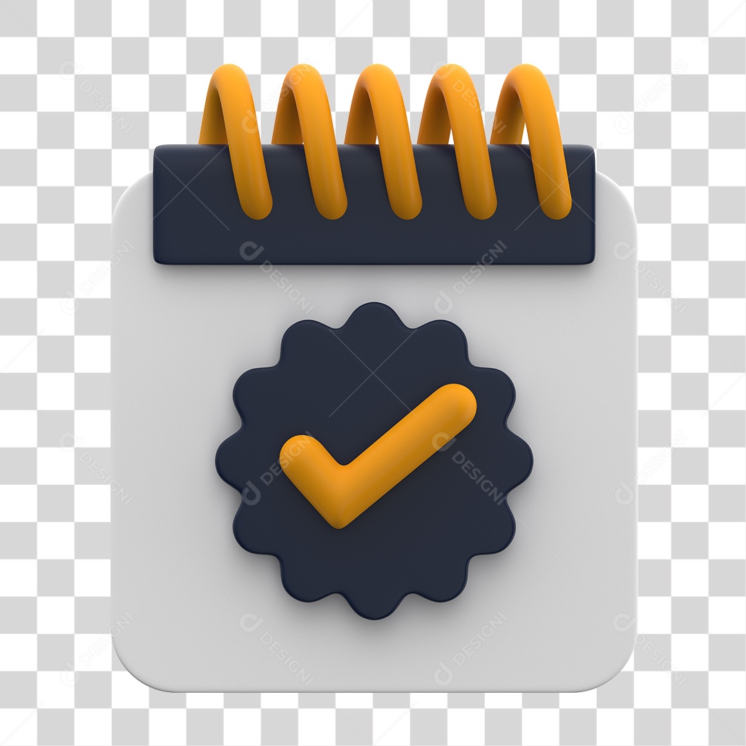 Elemento 3D Para Composição Calendário Preto e Branco Com Símbolo de Verificação PNG Transparente
