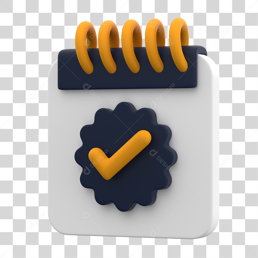 Elemento 3D Para Composição Calendário Preto e Branco Com Símbolo de Verificação PNG Transparente