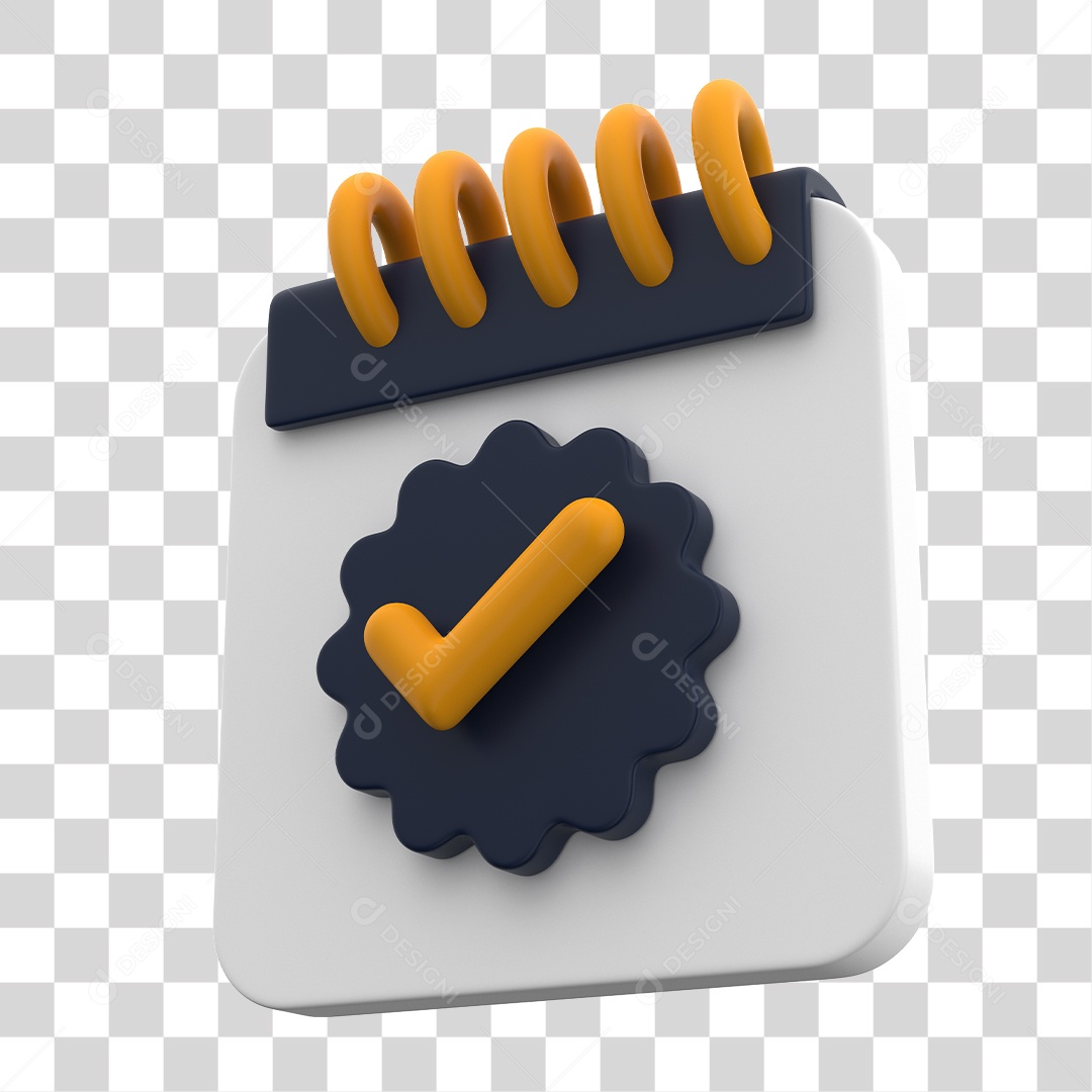 Elemento 3D Para Composição Calendário Preto e Branco Com Símbolo de Verificação PNG Transparente
