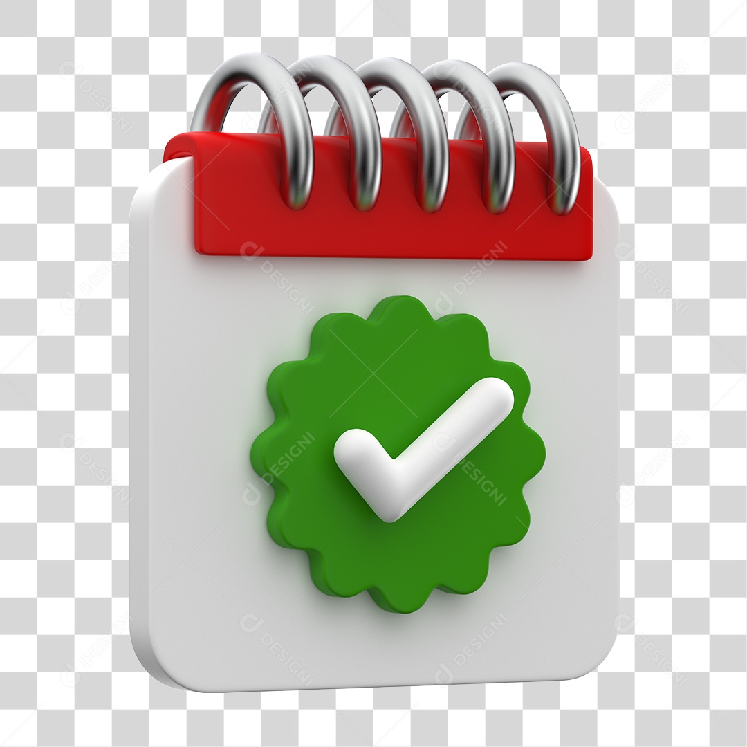 Elemento 3D Para Composição Calendário Vermelho e Branco Com Símbolo de Verificação PNG Transparente