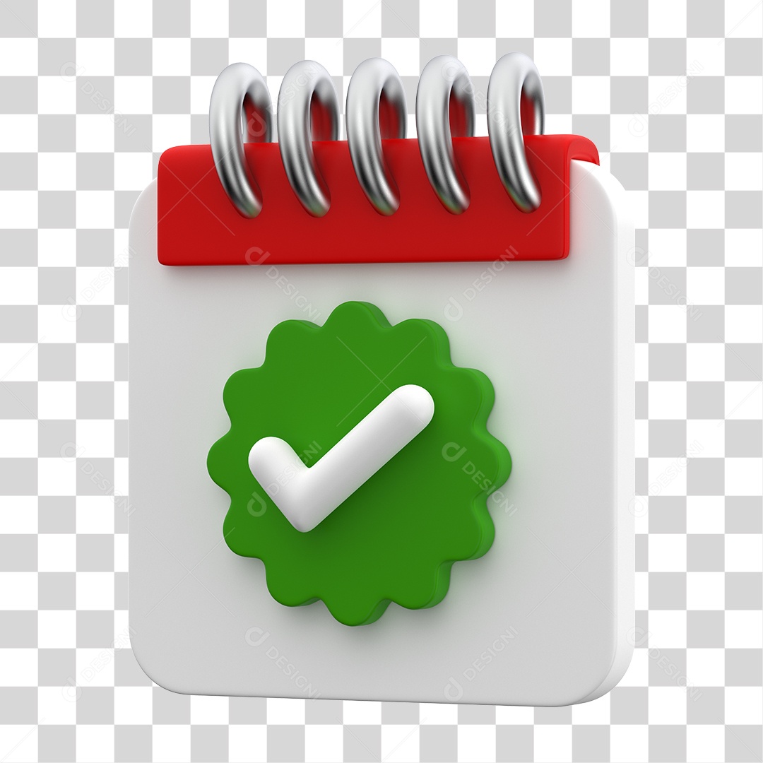 Elemento 3D Para Composição Calendário Vermelho e Branco Com Símbolo de Verificação PNG Transparente