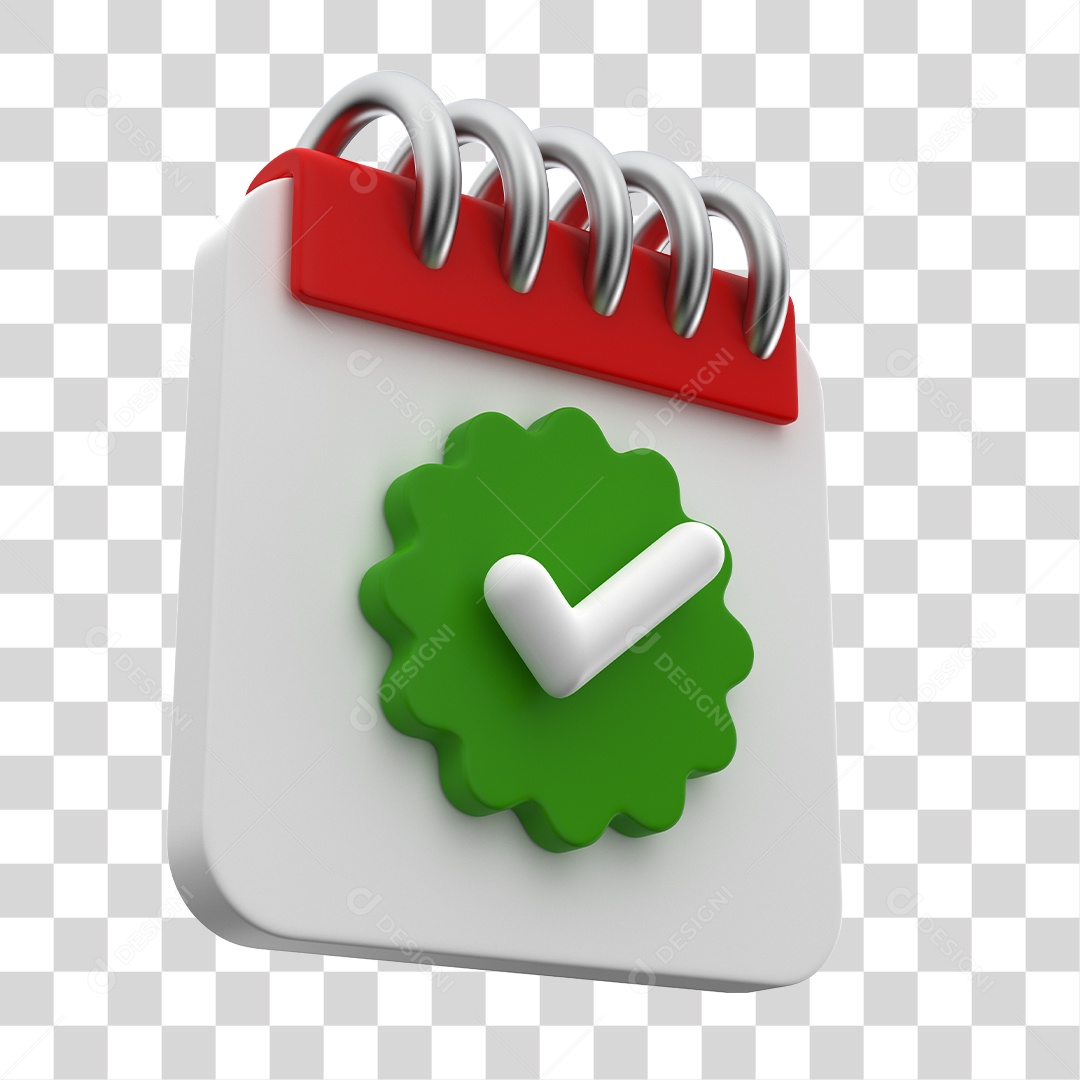 Elemento 3D Para Composição Calendário Vermelho e Branco Com Símbolo de Verificação PNG Transparente