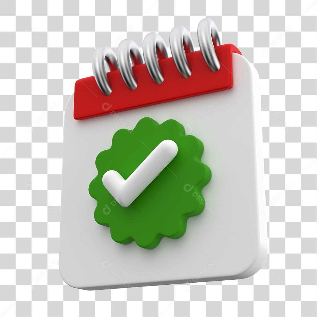 Elemento 3D Para Composição Calendário Vermelho e Branco Com Símbolo de Verificação PNG Transparente