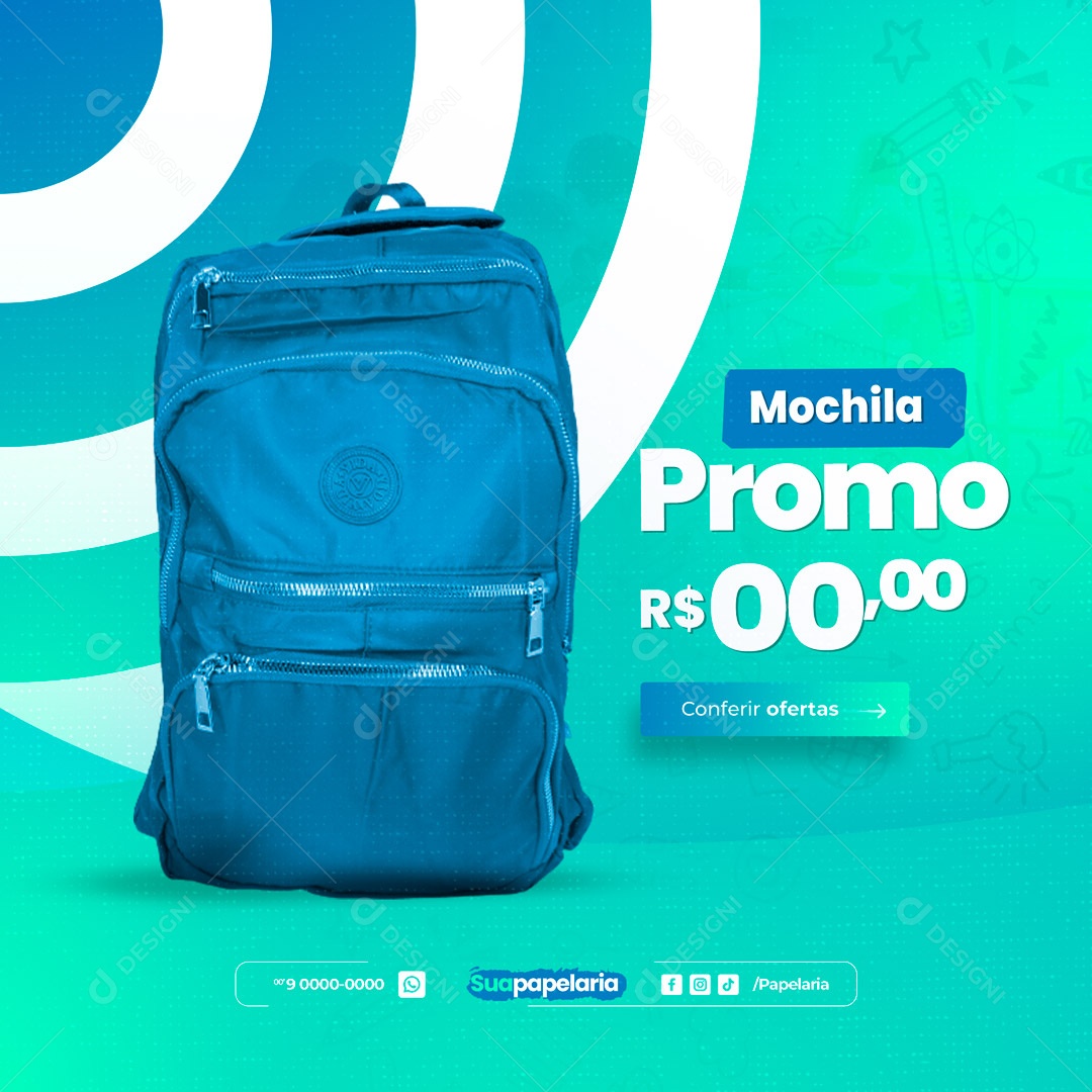 Volta Às Aulas 2023 Papelaria Mochila Social Media PSD Editável