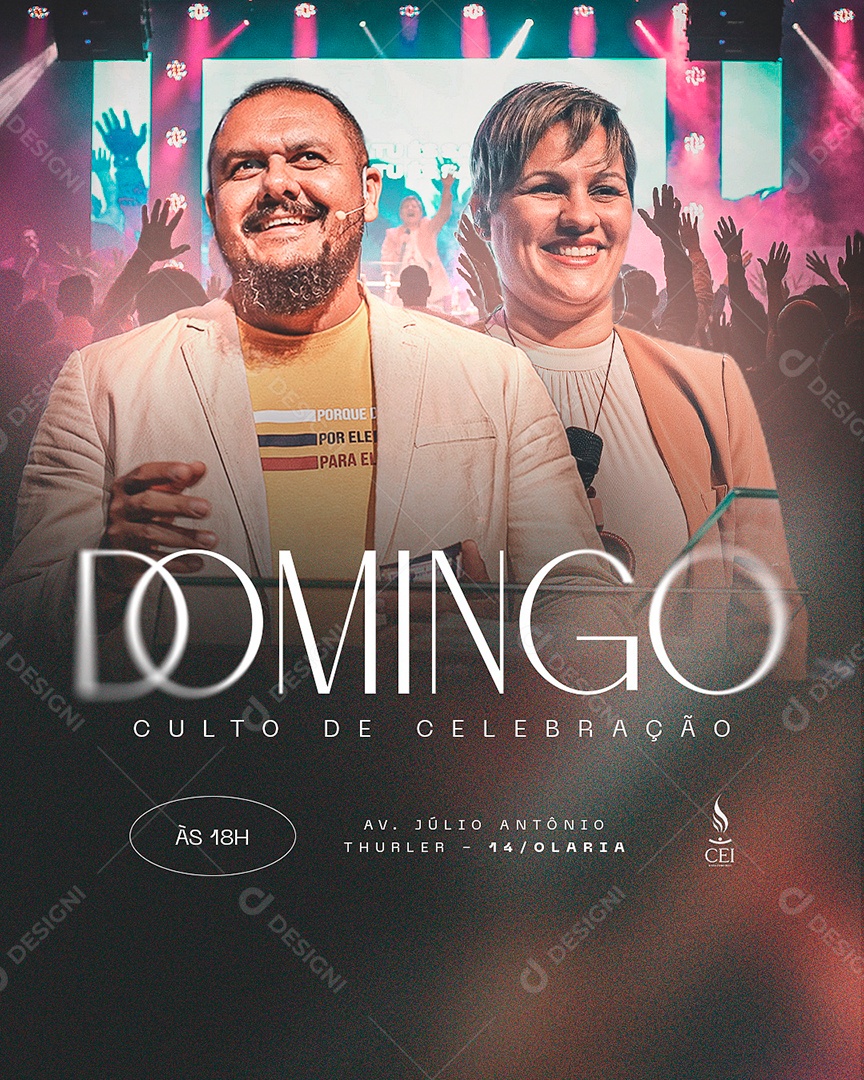 Post Culto Evangélico Domingo Social Media PSD Editável