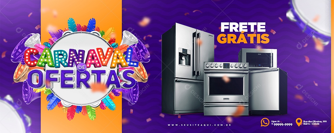 Banner Carnaval de Ofertas Eletrodomésticos Social Média PSD Editável
