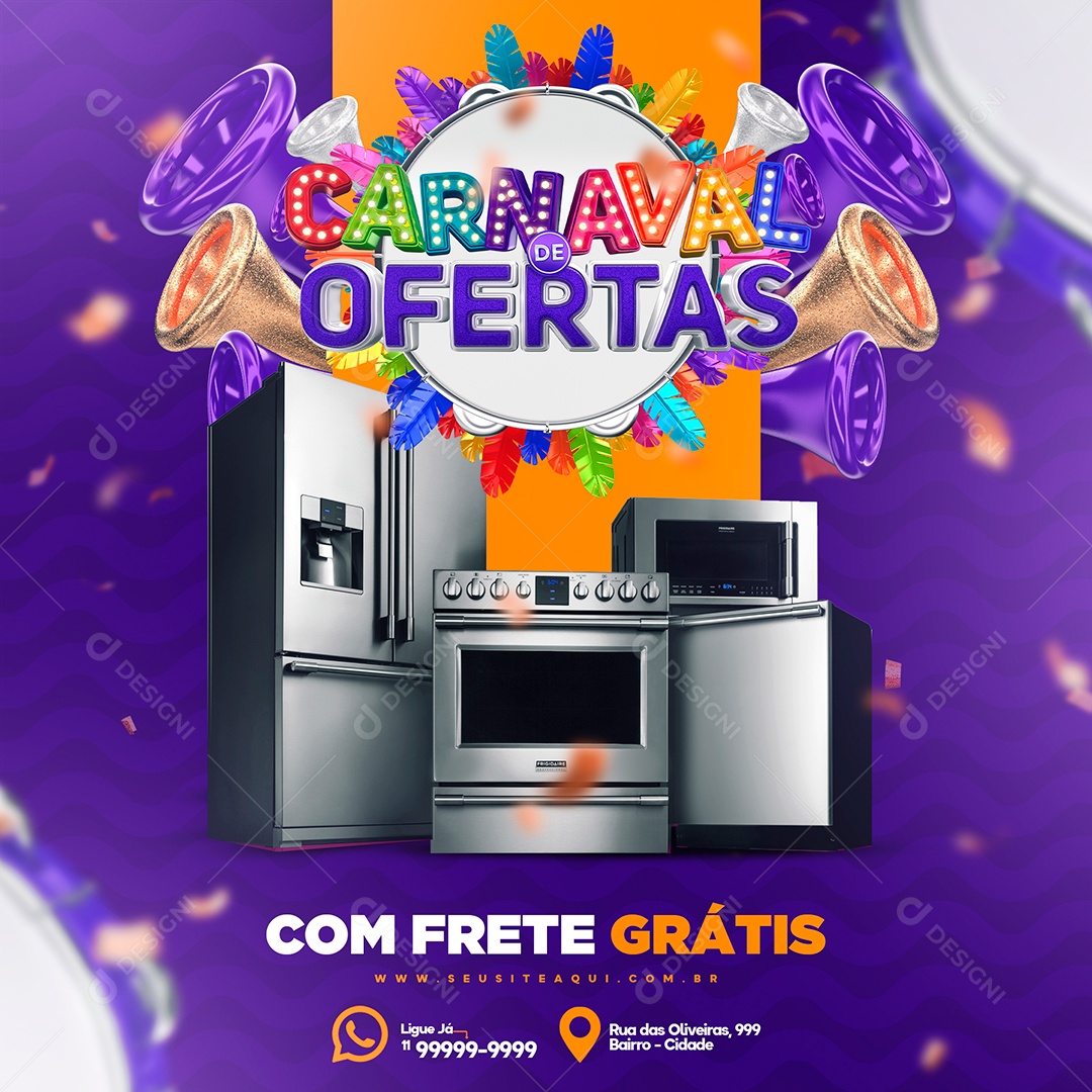 Feed Carnaval de Ofertas Eletrodomésticos Social Média PSD Editável