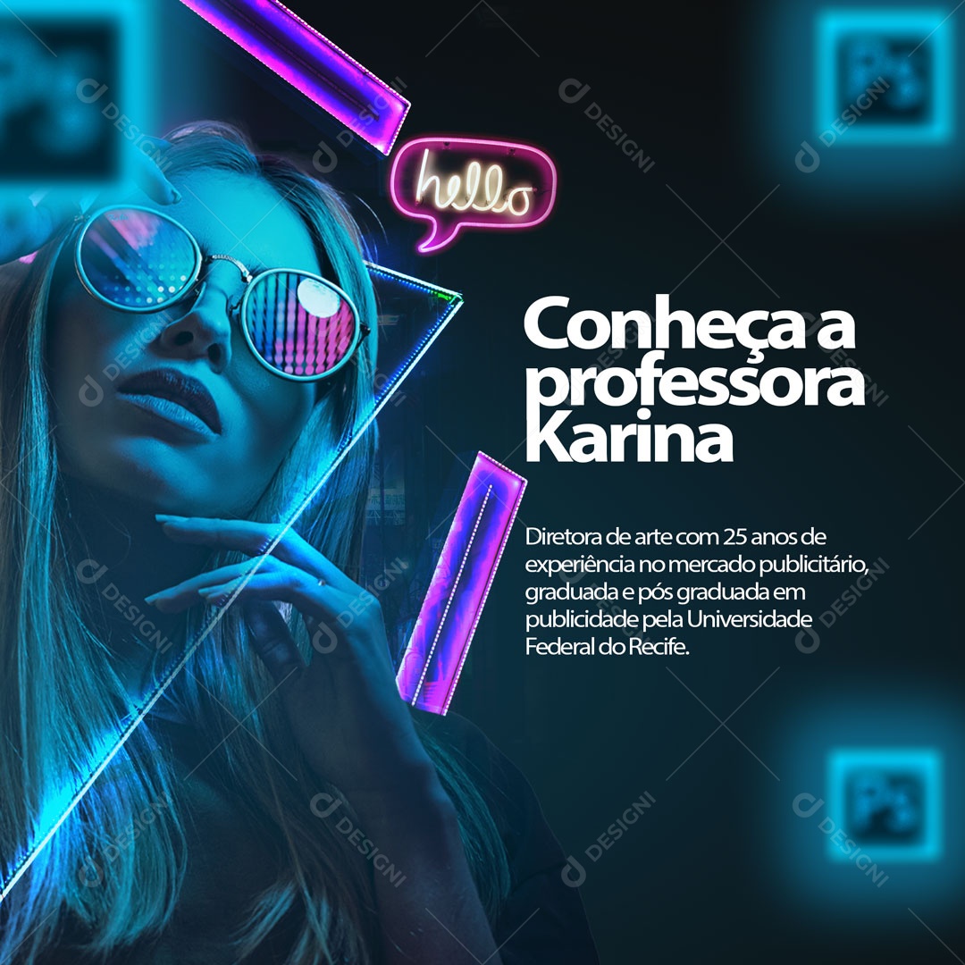 Conheça a Professora Karina Photoshop Infoproduto Social Media PSD Editável