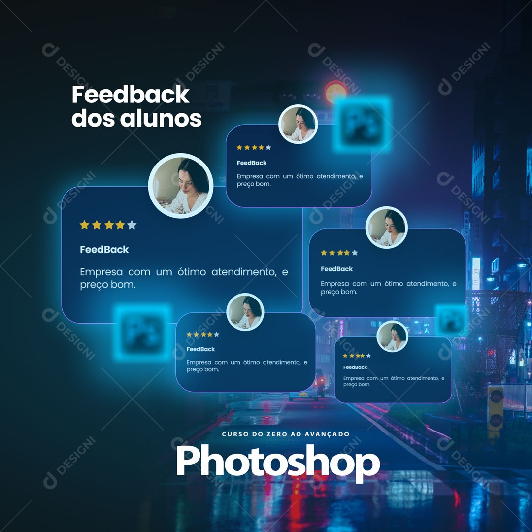 Feedback dos Alunos Curso do Zero Ao Avançado Photoshop Infoproduto Social Media PSD Editável