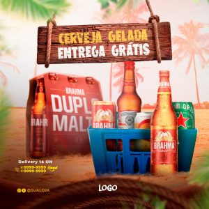Post Cervejas Entrega Grátis Social Media PSD Editável