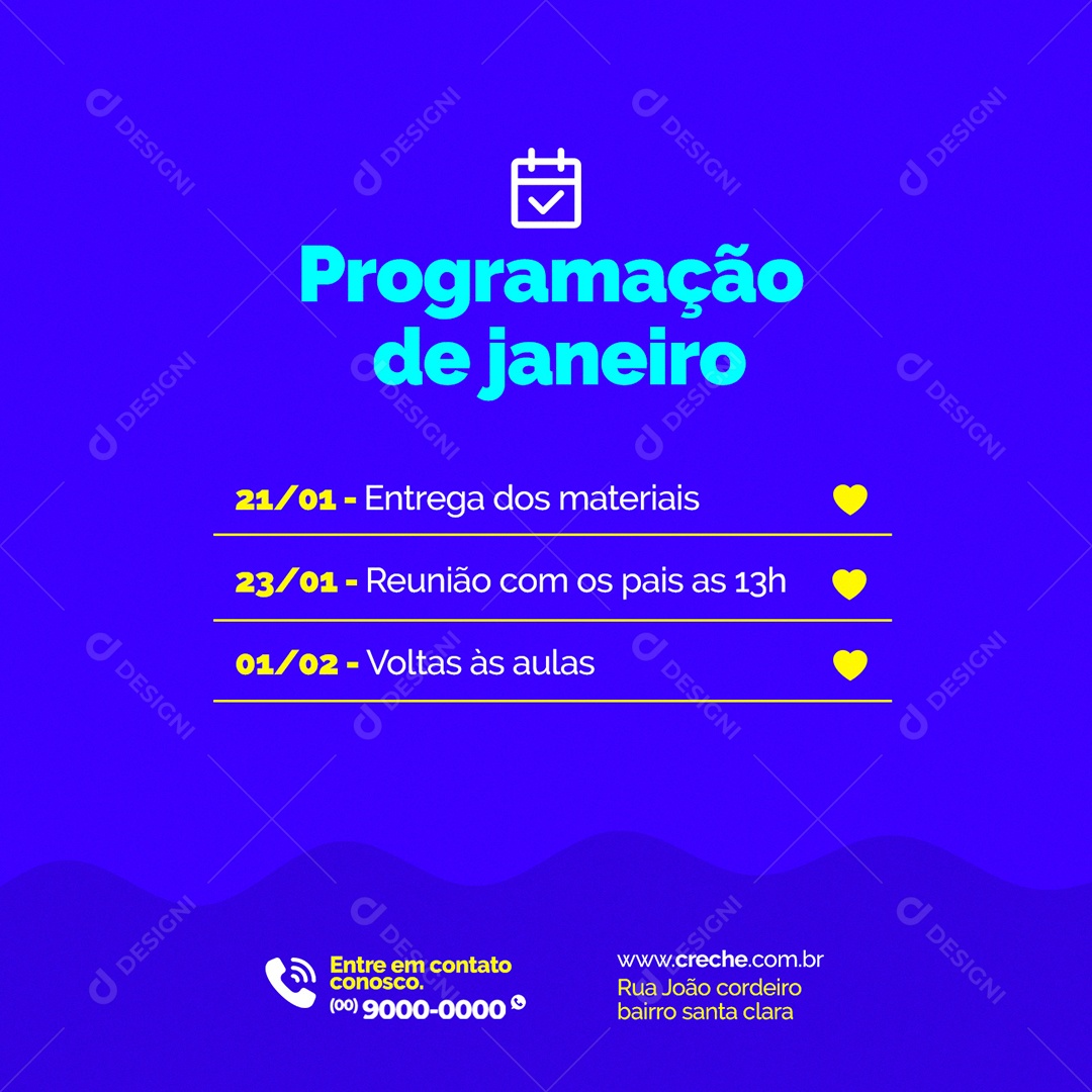 Programação de Janeiro Creche Social Media PSD Editável