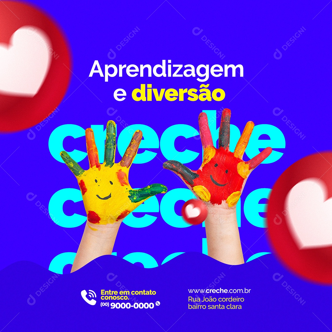 Aprendizagem e Diversão Creche Social Media PSD Editável