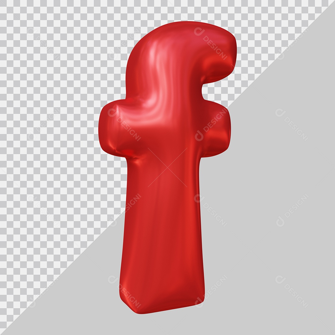 Elemento 3D Para Composição Letra F Minúscula Vermelha PSD