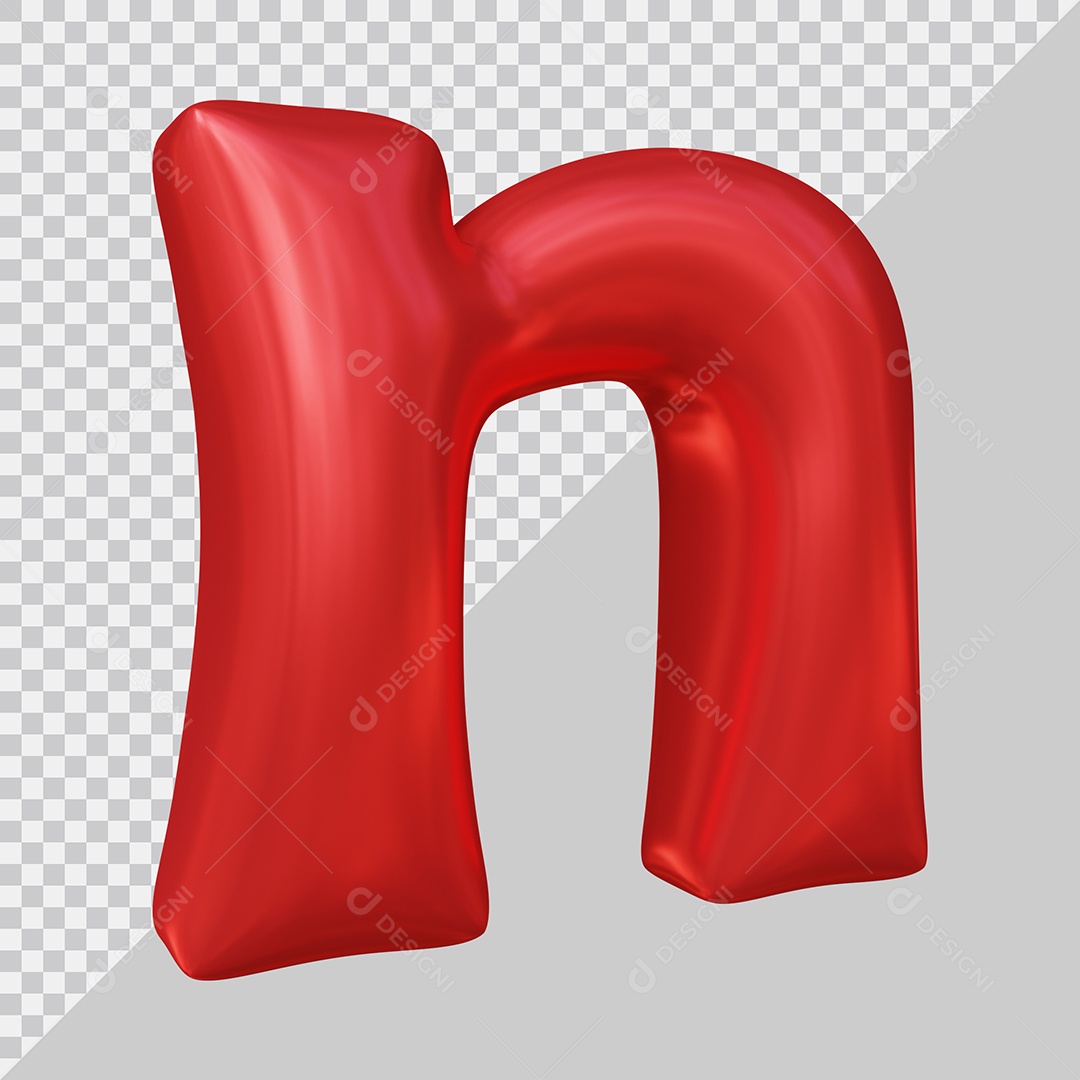 Elemento 3D Para Composição Letra N Minúscula Vermelha PSD