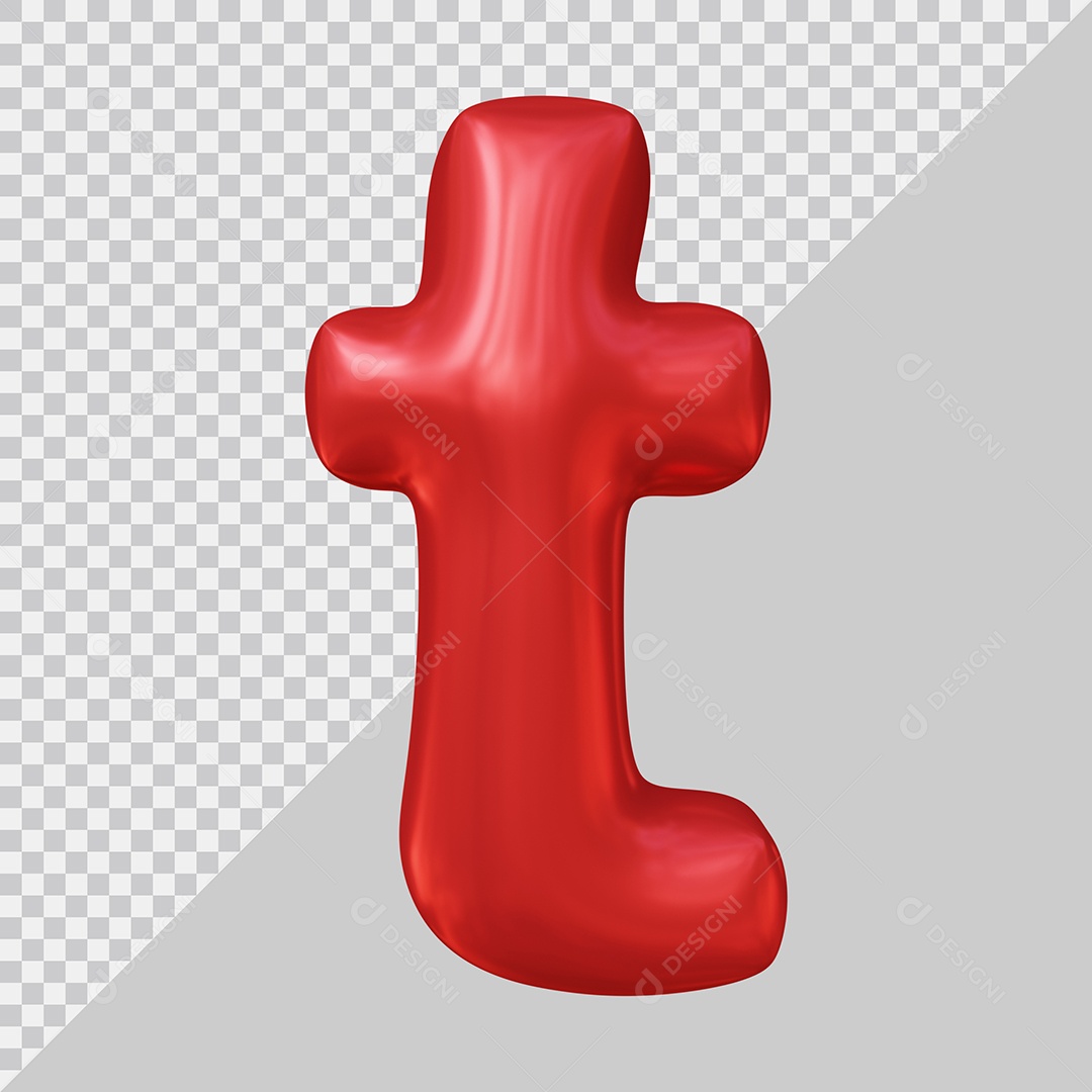 Elemento 3D Para Composição Letra T Minúscula Vermelha PSD