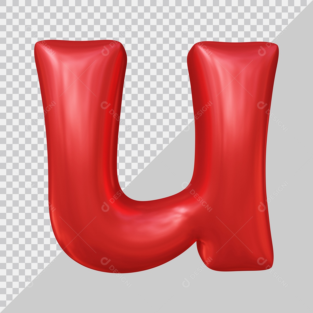 Elemento 3D Para Composição Letra U Minúscula Vermelha PSD