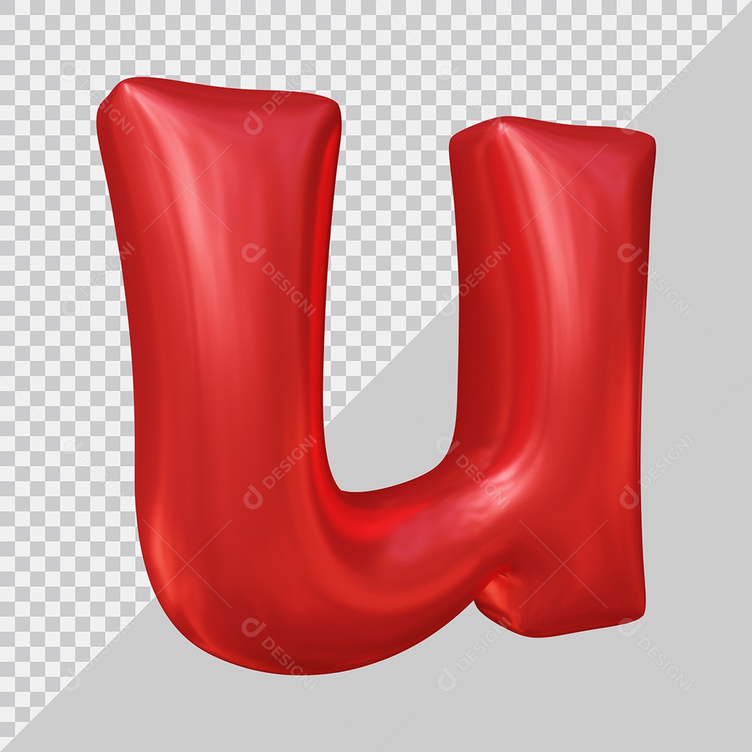 Elemento 3D Para Composição Letra U Minúscula Vermelha PSD