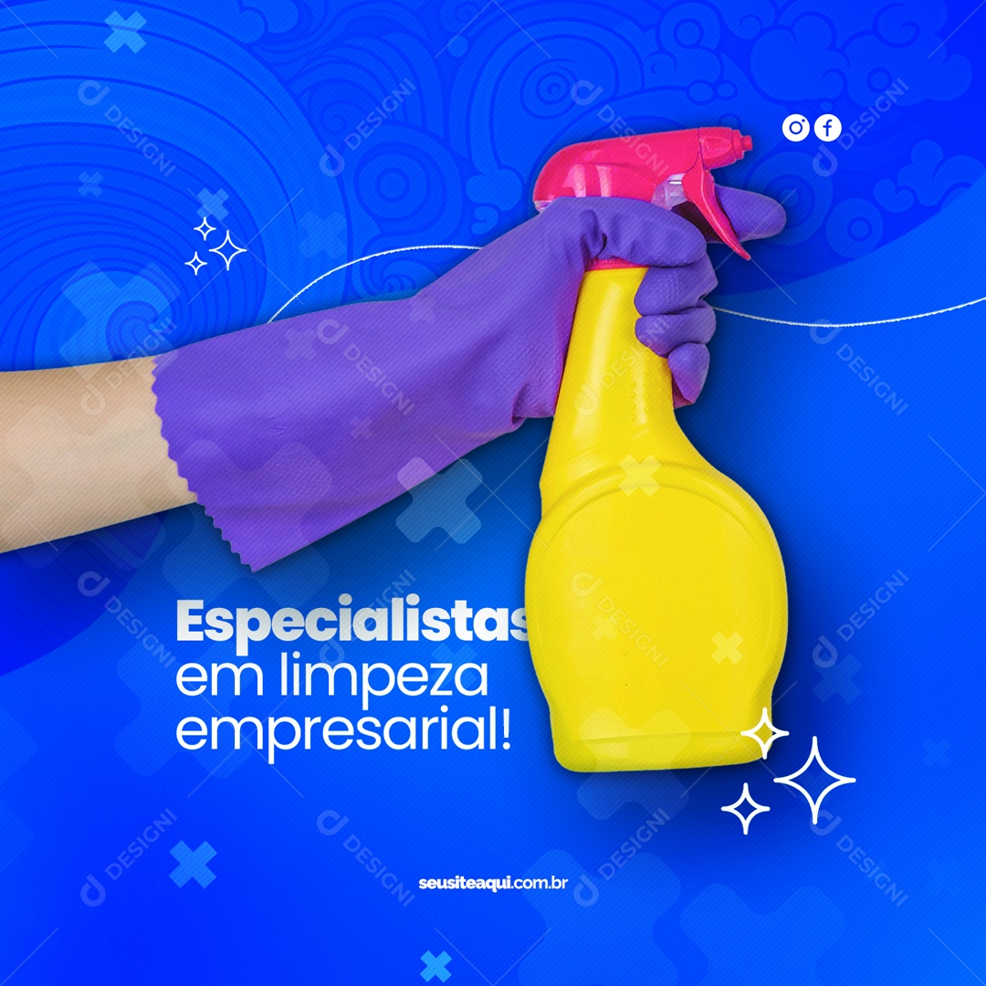 Especialista em Limpeza Empresarial! Serviço de Limpeza Social Media PSD Editável