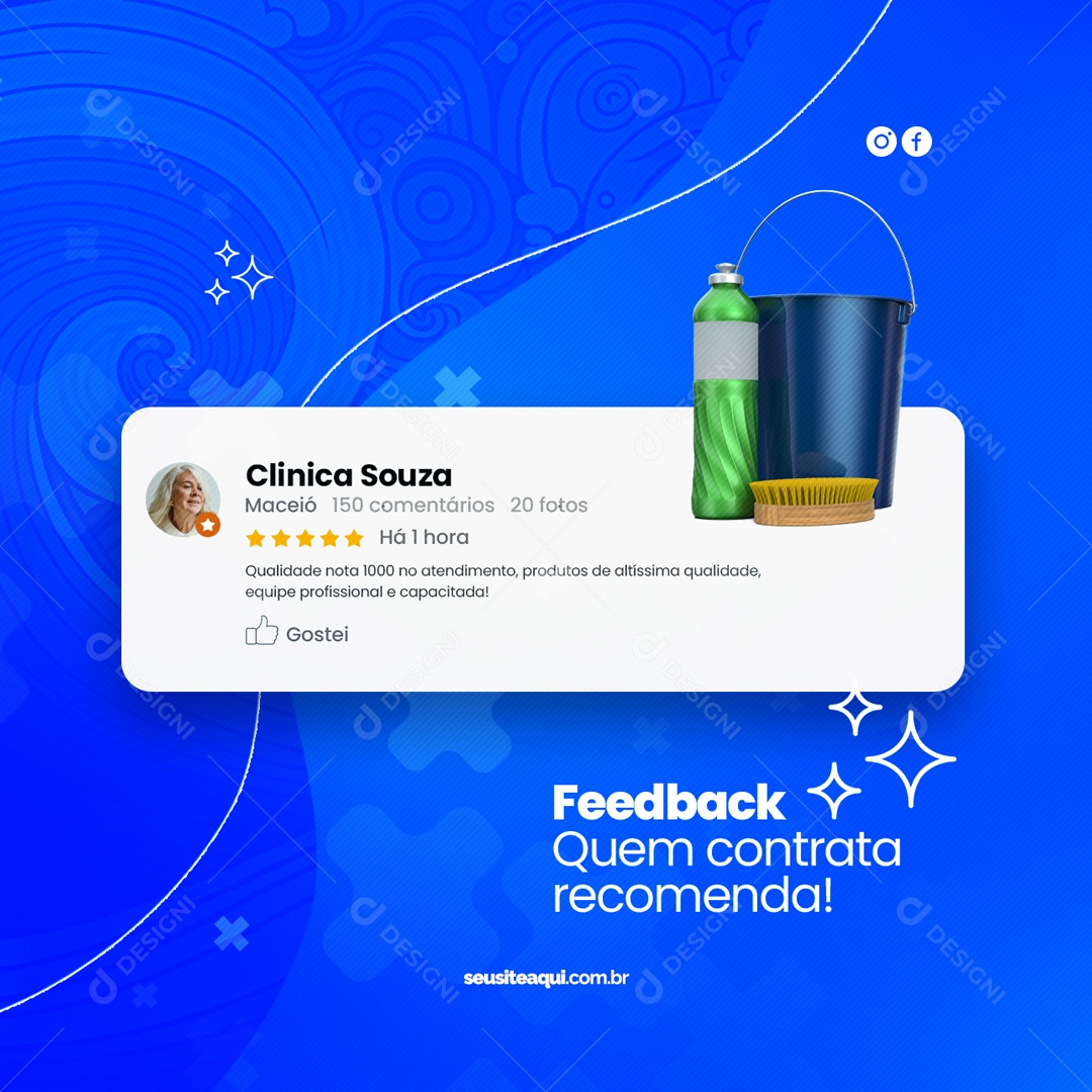 Feedback Quem Contrata Recomenda! Serviço de Limpeza Social Media PSD Editável