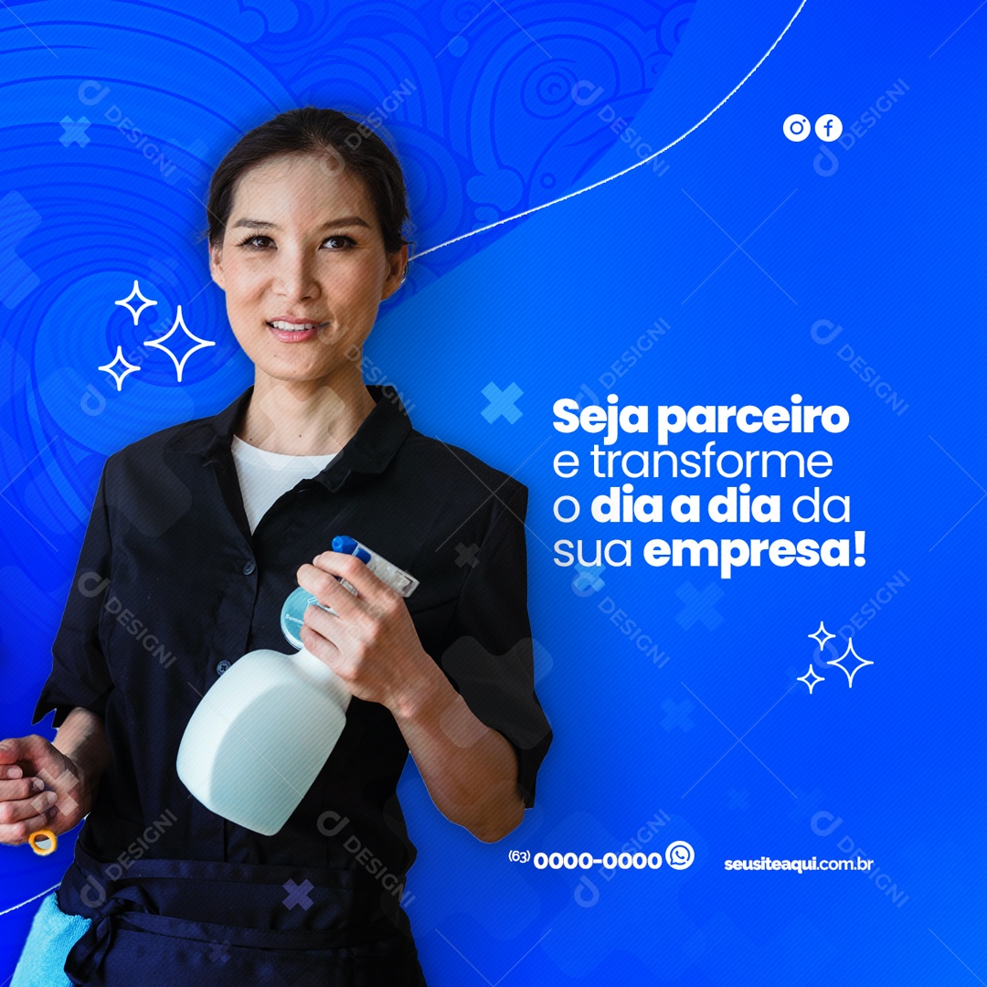 Seja Parceiro e Transforme o Dia a Dia da Sua Empresa! Serviço de Limpeza Social Media PSD Editável