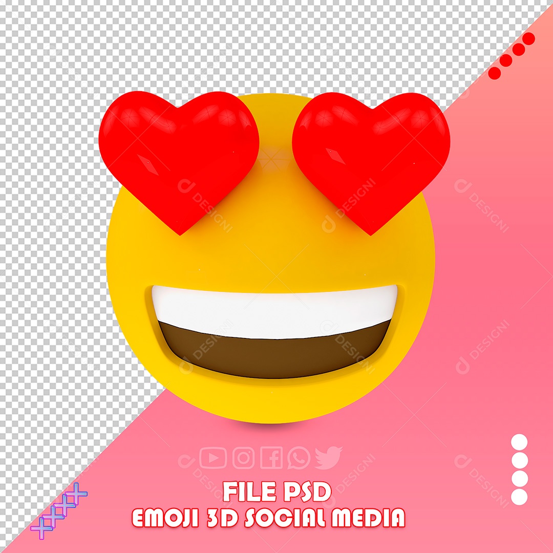 Elemento 3D Emoji Cara de Apaixonado Para Composição PSD