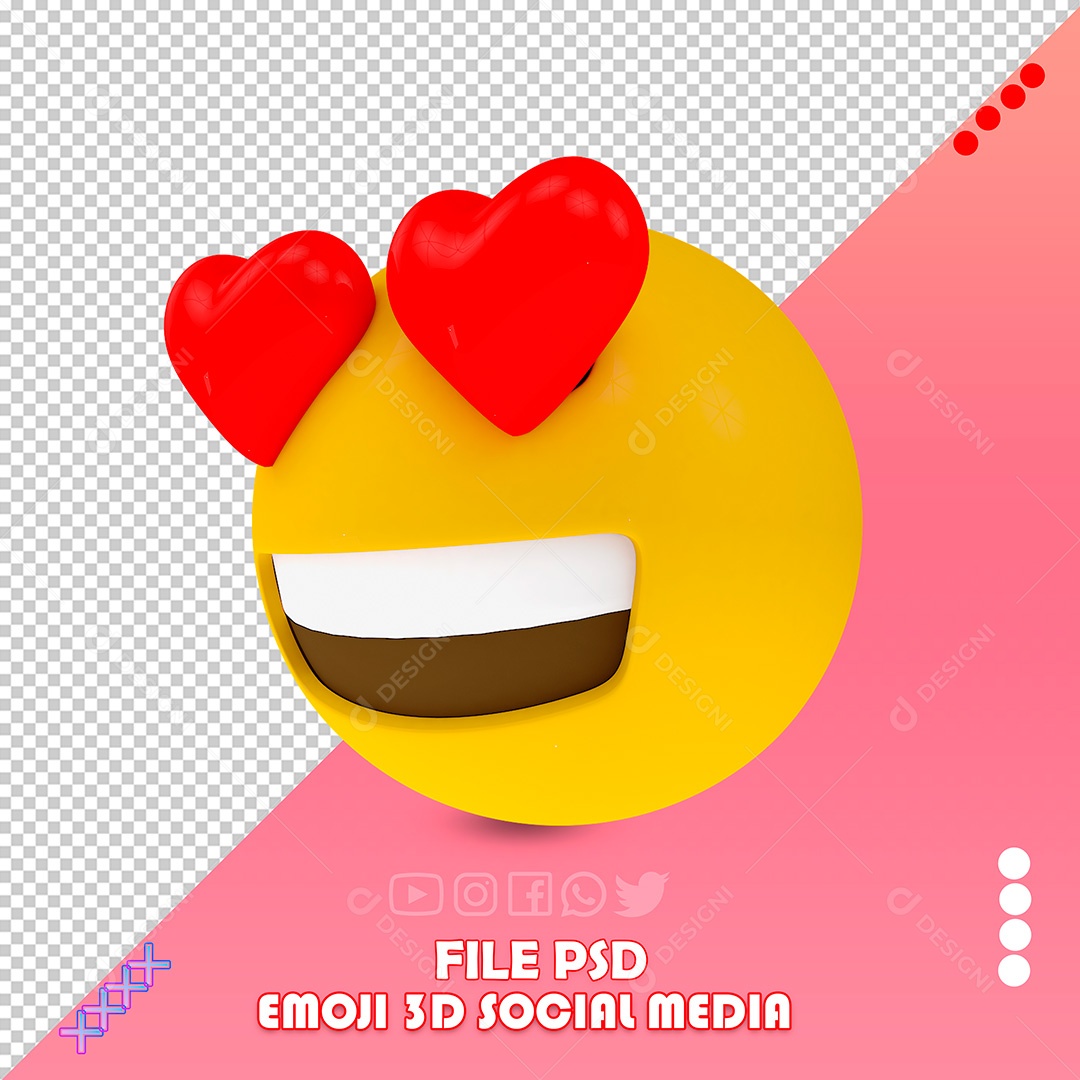 Elemento 3D Emoji Cara de Apaixonado Para Composição PSD