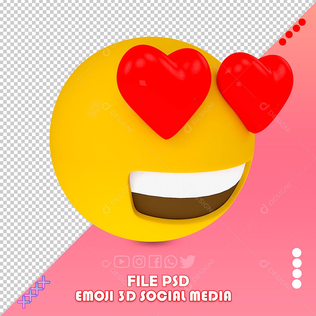 Elemento 3D Emoji Cara de Apaixonado Para Composição PSD