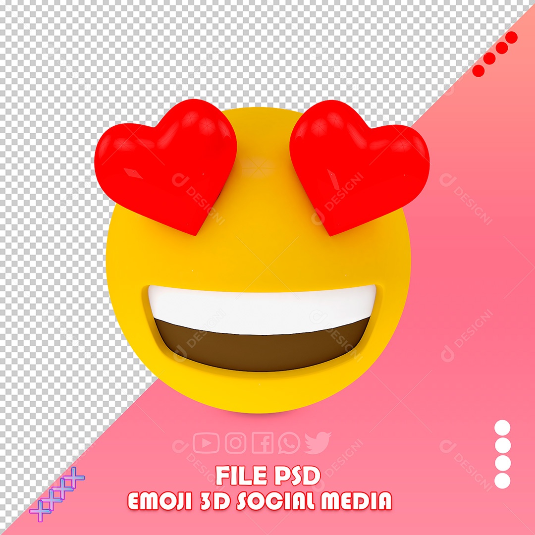 Elemento 3D Emoji Cara de Apaixonado Para Composição PSD