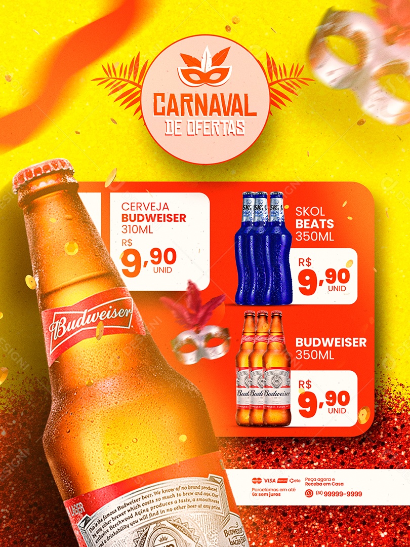 Encarte Carnaval de Ofertas Cervejaria Social Media PSD Editável